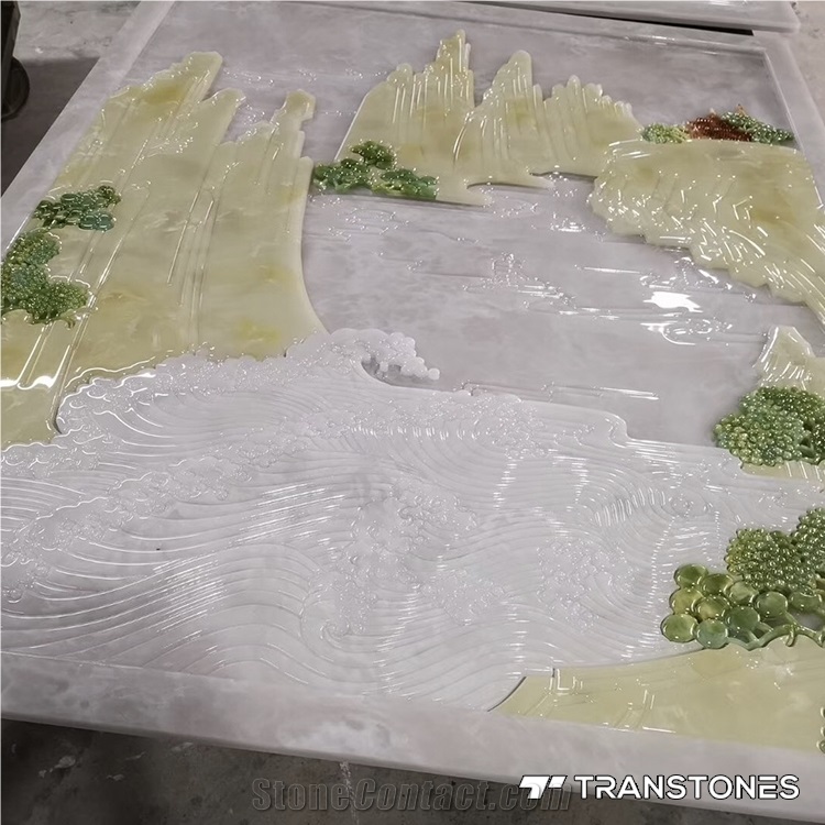 Polished Backlit Faux Alabaster Translucent Wall Stone Carving Art Works