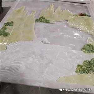 Polished Backlit Faux Alabaster Translucent Wall Stone Carving Art Works