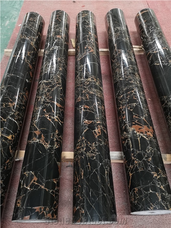 Black Portoro Marble Stone Roman Columns