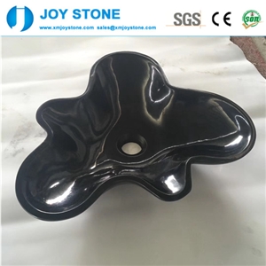 Flower Shape Shanxi Black Granite Hotel Wash Basin