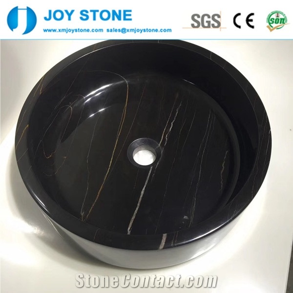 Polish China Nero Marquina Round Basin for Sale