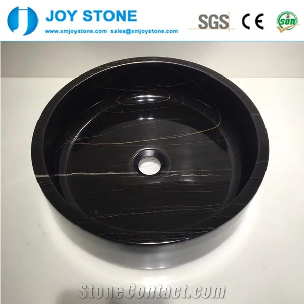 Polish China Nero Marquina Round Basin for Sale