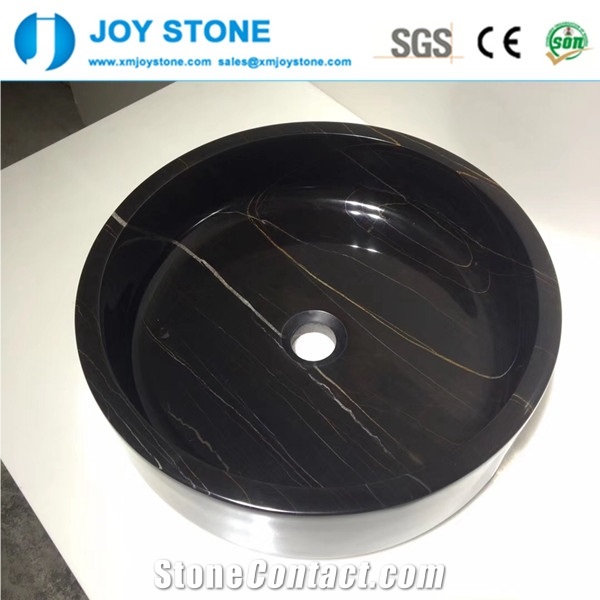 Polish China Nero Marquina Round Basin for Sale