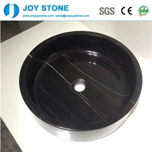 Polished China Nero Marquina Marble Round Basin