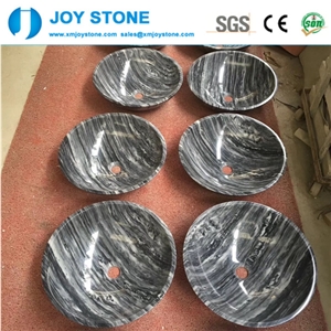 Polished Grey Wood Grain Marble Rounded Wash Basin