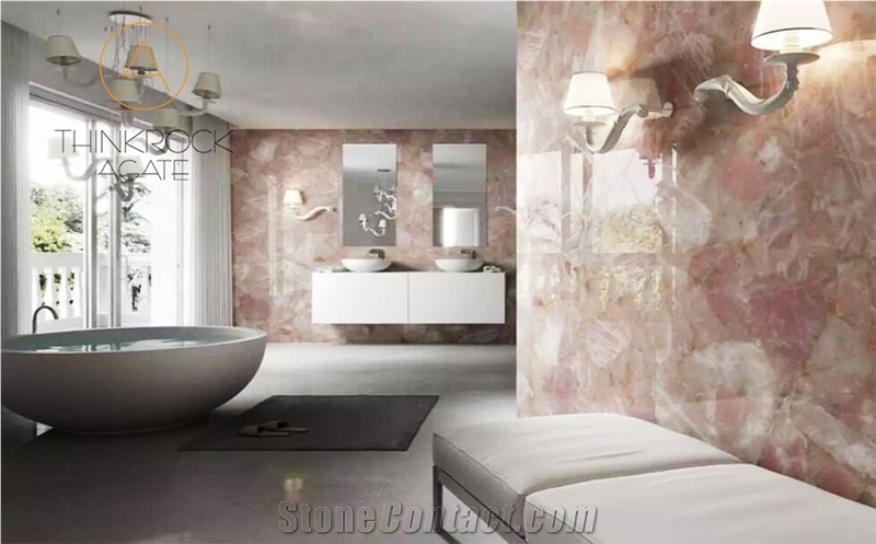 China Pink Crystal Semi Precious Stone for Bathroom Wall