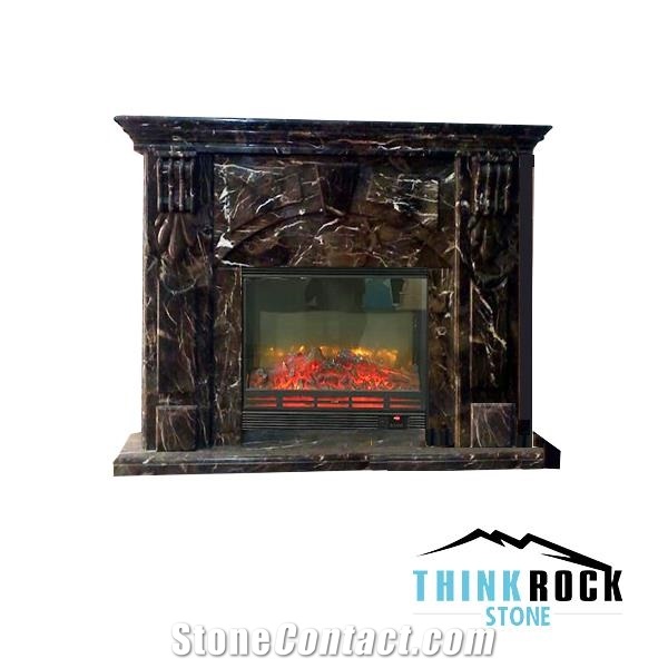 Dark Emperador Brown Marble Fireplace Surrounding