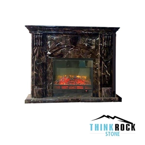 Dark Emperador Brown Marble Fireplace Surrounding