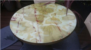 Green Onyx with Honeycomb Backed Round Tabletops