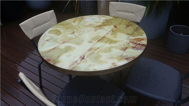 Green Onyx with Honeycomb Backed Round Tabletops