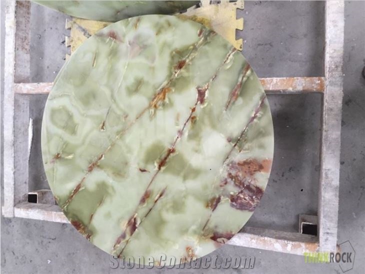 Green Onyx with Honeycomb Backed Round Tabletops