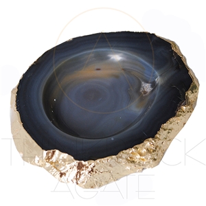 Polished Semiprecious,Agate Ashtray with Gold Edge