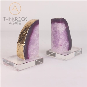 Semiprecious Bookend, Pink Agate Geode Bookends Semiprecious Bookend, Pink Agate Geode Bookends