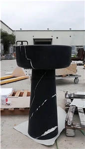Nero Marquina Marble Sink, Black Round Wash Bowl
