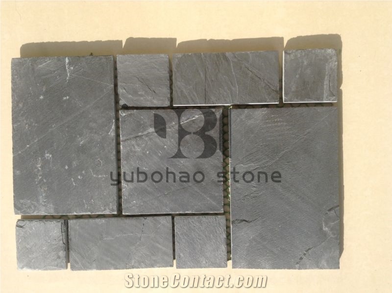 P018 Black Wall Cladding Slate,Ashlar Stone Veneer