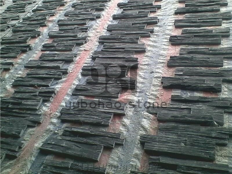 P018 Black Wall Cladding Slate, Thin Stone Veneer