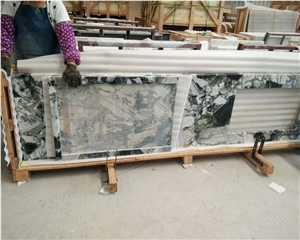 A Big Slab Cold Jade Green Marble Veins Countertop