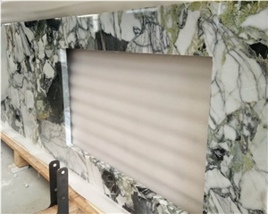 A Big Slab Cold Jade Green Marble Veins Countertop