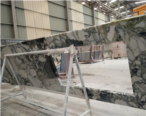 A Big Slab Cold Jade Green Marble Veins Countertop