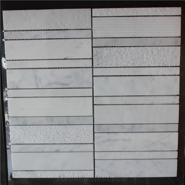 Bathroom Strip Marble Mosaic on Mesh