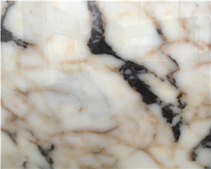 Black and Gold Veins Polished White Marble