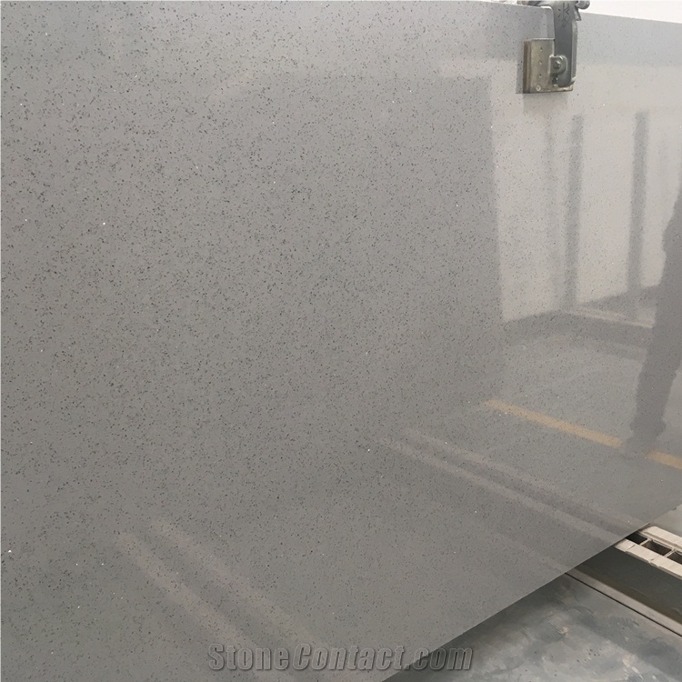 Crystal Light Grey Mirror Fleck Quartz Stone Slabs