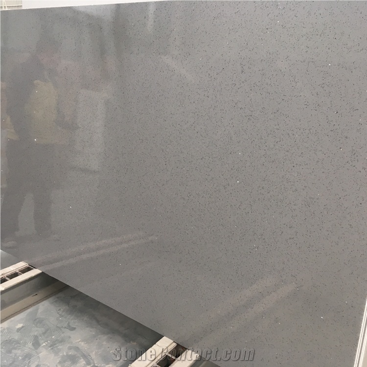 Crystal Light Grey Mirror Fleck Quartz Stone Slabs