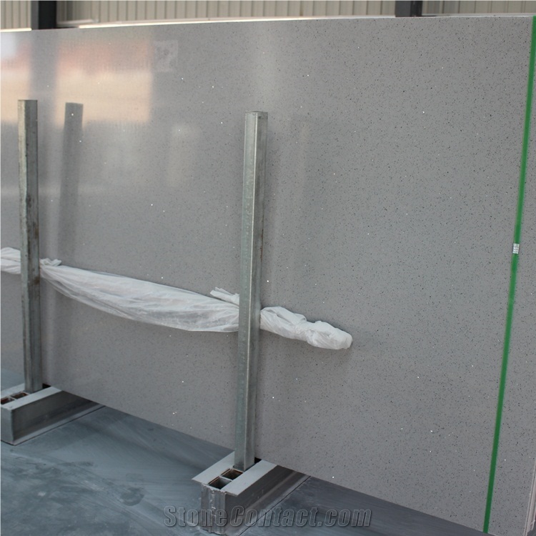Crystal Light Grey Mirror Fleck Quartz Stone Slabs
