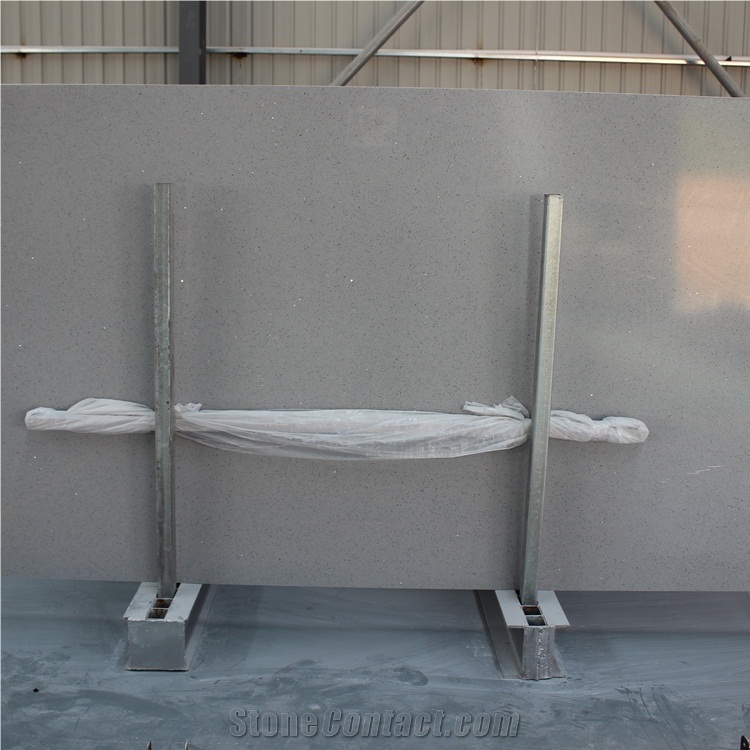 Crystal Light Grey Mirror Fleck Quartz Stone Slabs