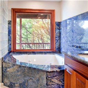 Custom Azul Bahia Blue Granite Bathroom Countertop