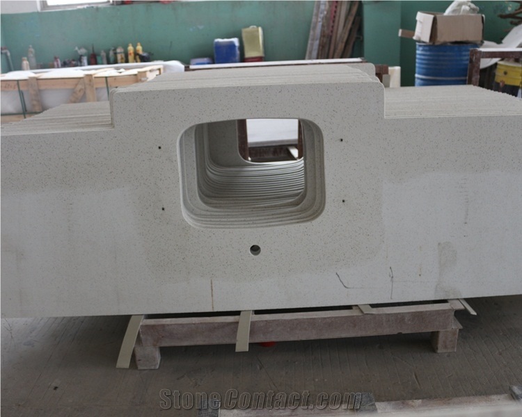 Jade Spot White Quartz Kitchen Countertops