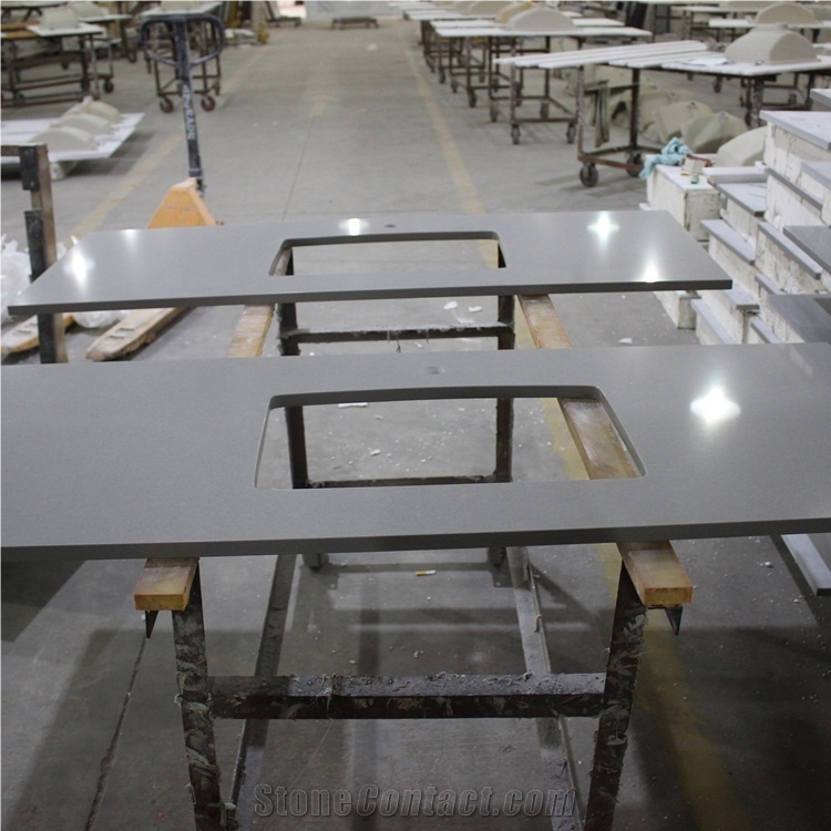 Light Gray Quartz Single Sink Vanity Tops