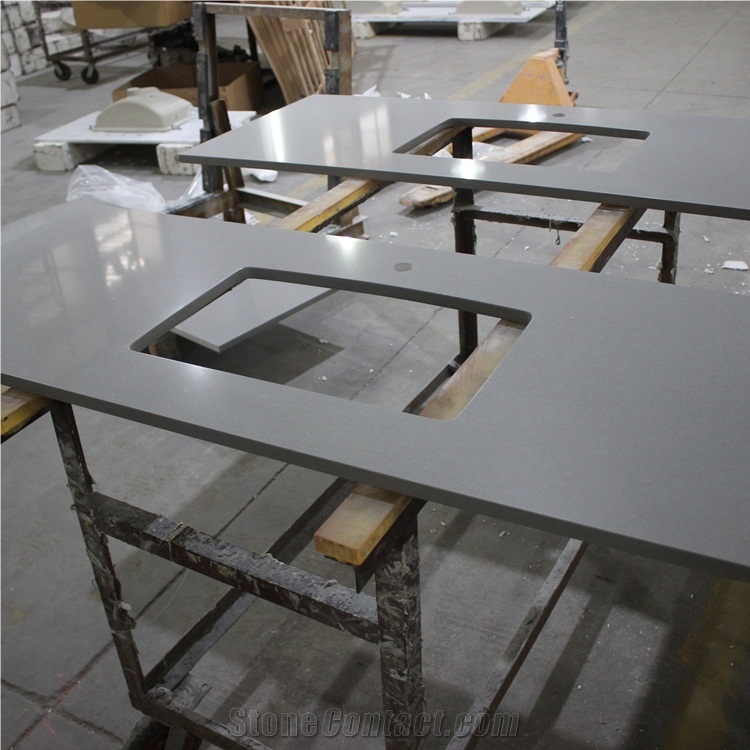 Light Gray Quartz Single Sink Vanity Tops