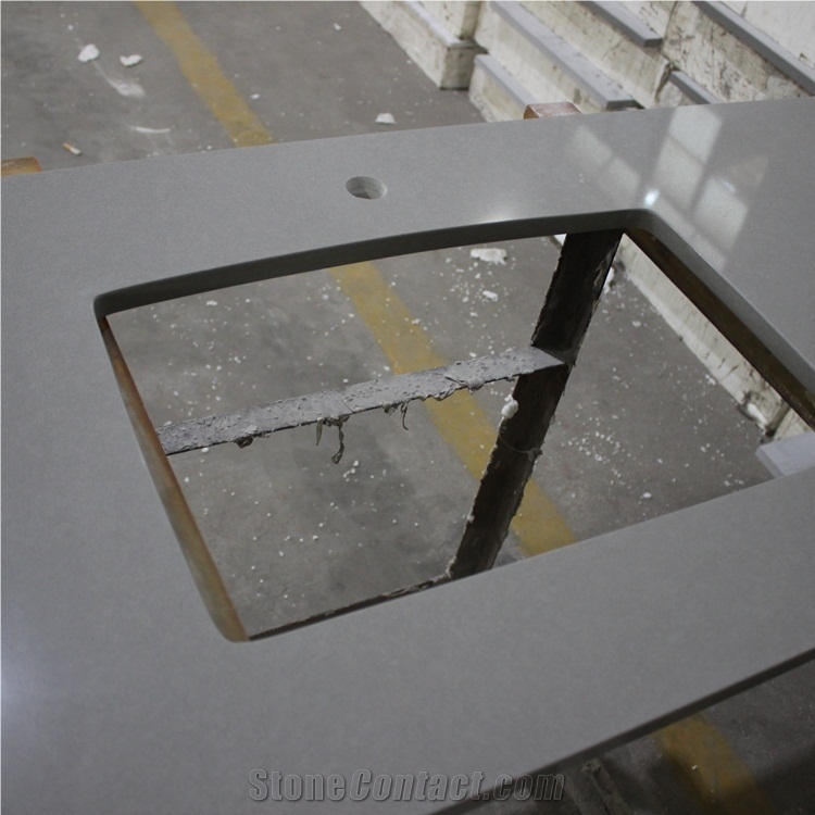 Light Gray Quartz Single Sink Vanity Tops
