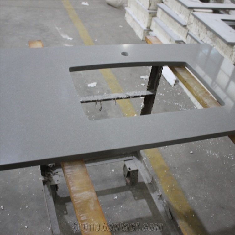 Light Gray Quartz Single Sink Vanity Tops