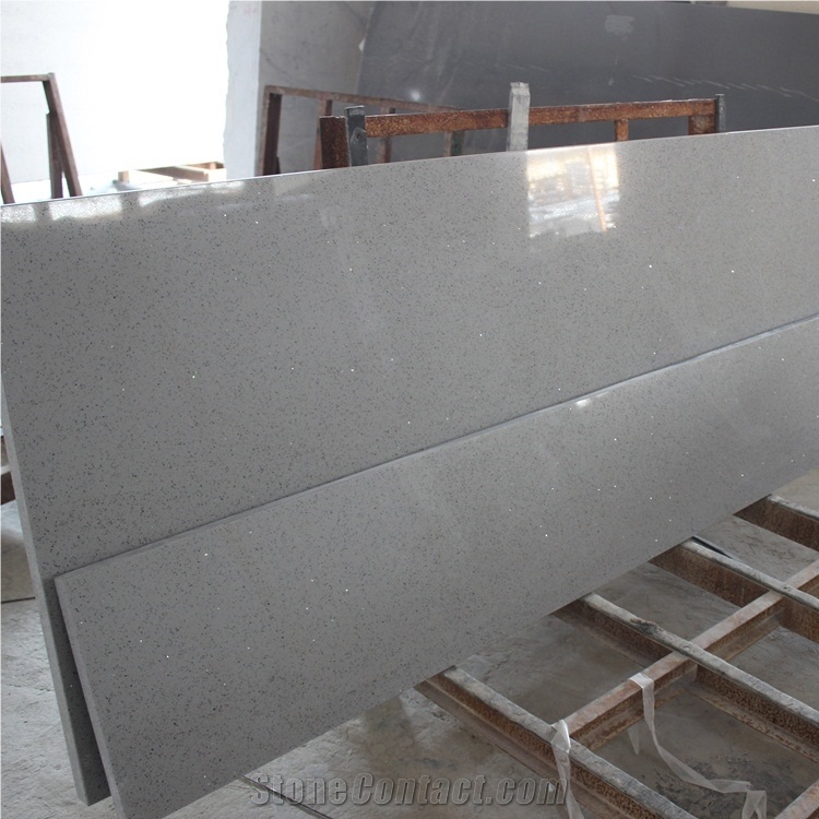Light Grey Mirror Sparkle Quartz Countertops