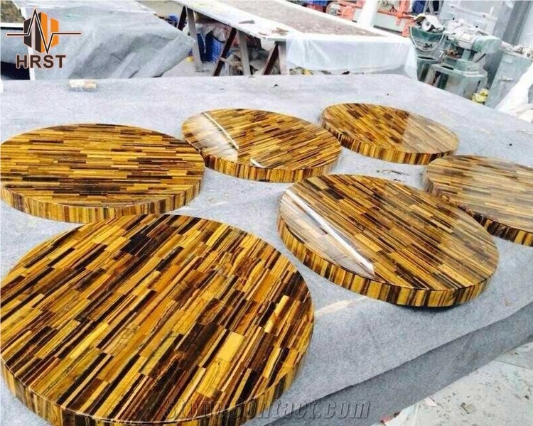 Luxury Natural Stone Round Tiger Eye Table Top