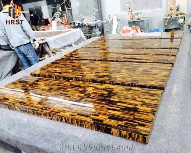 Luxury Natural Stone Round Tiger Eye Table Top