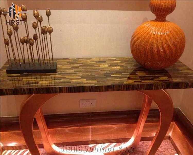 Luxury Natural Stone Round Tiger Eye Table Top