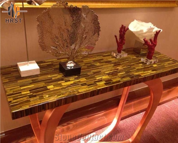 Luxury Natural Stone Round Tiger Eye Table Top
