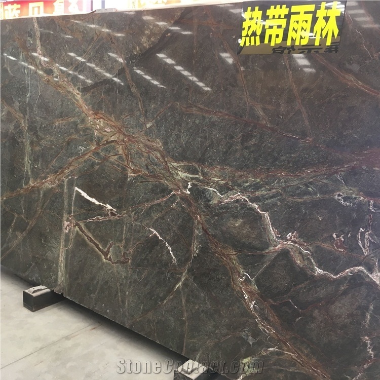 Polished Rainforest Green Marble Slabs and Tiles
