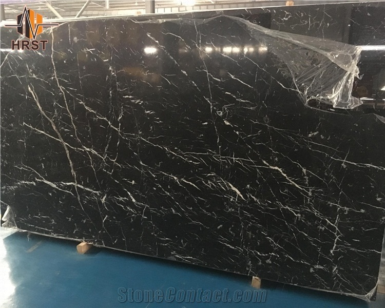 Polished Toros Black Marble Tile with White Veins