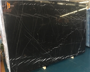 Polished Toros Black Marble Tile with White Veins