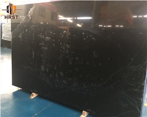 Polished Toros Black Marble Tile with White Veins
