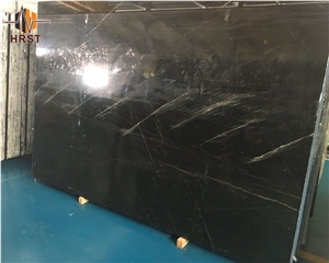 Polished Toros Black Marble Tile with White Veins