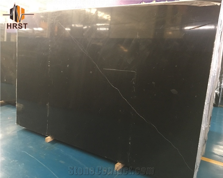 Polished Toros Black Marble Tile with White Veins