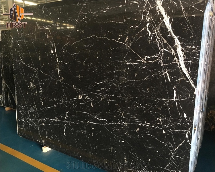 Polished Toros Black Marble Tile with White Veins