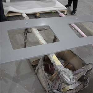 Pure Grey Quartz Double Sinks Bath Tops