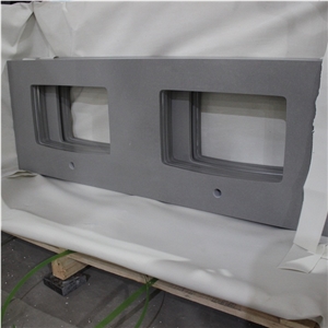 Pure Grey Quartz Double Sinks Bath Tops