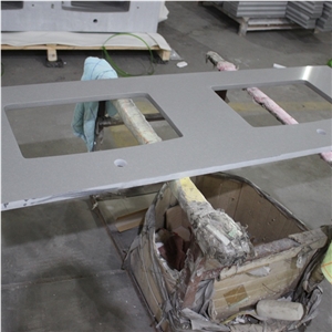 Pure Grey Quartz Double Sinks Bath Tops